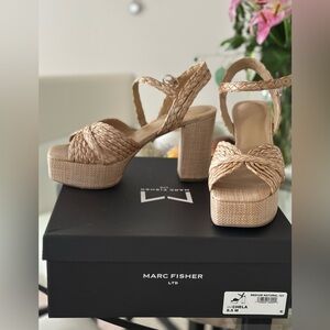 Marc Fisher Women's Tan Platform Raffia Sandals
